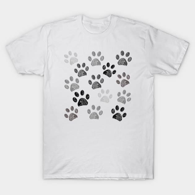 Doodle paw print black white T-Shirt by GULSENGUNEL